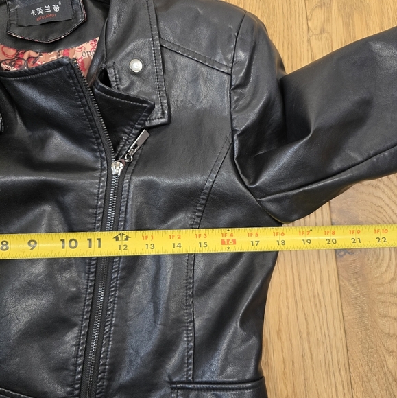 Kafulandi Black Leather Long Blazer Trench Jacket Size Medium - Picture 4 of 13